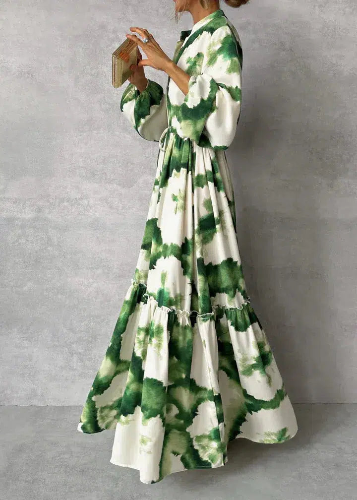 Robe longue fluide col V femme
