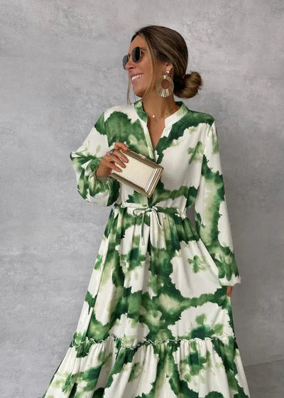 Robe longue fluide col V femme
