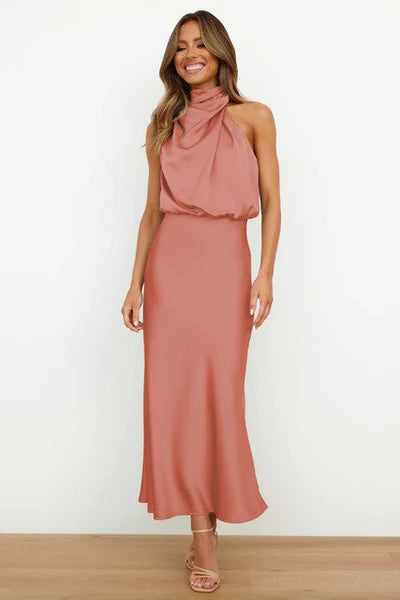 Robe Cocktail Femme Élégante Marla – Sans Manches – Ceinture Stylée – Coupe Midi Chic