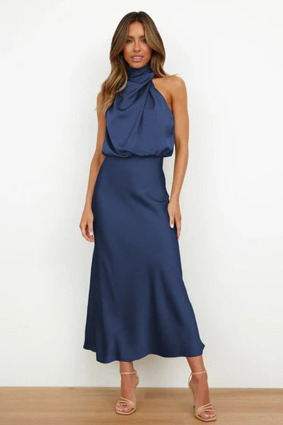 Robe Cocktail Femme Élégante Marla – Sans Manches – Ceinture Stylée – Coupe Midi Chic