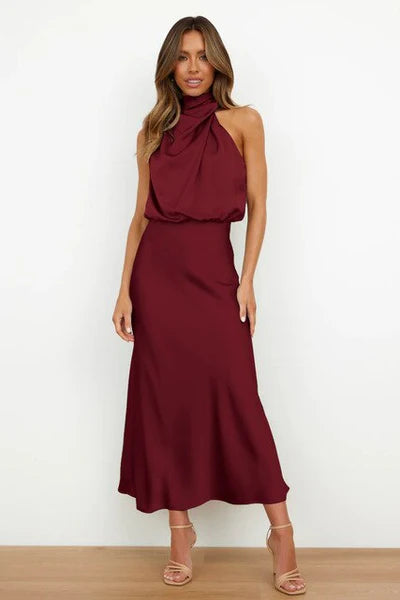 Robe Cocktail Femme Élégante Marla – Sans Manches – Ceinture Stylée – Coupe Midi Chic