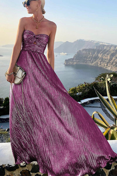 Robe de soirée femme bustier – Coupe évasée – Finition plissée métallique