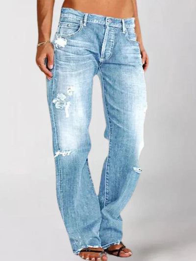 Jean femme taille basse coupe large