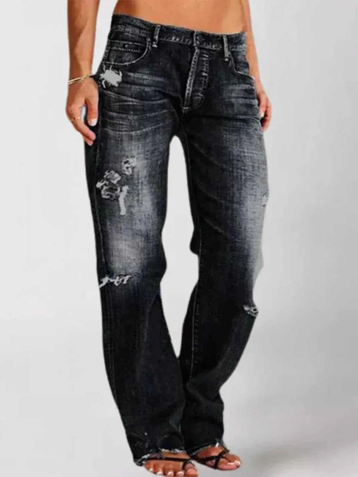 Jean femme taille basse coupe large