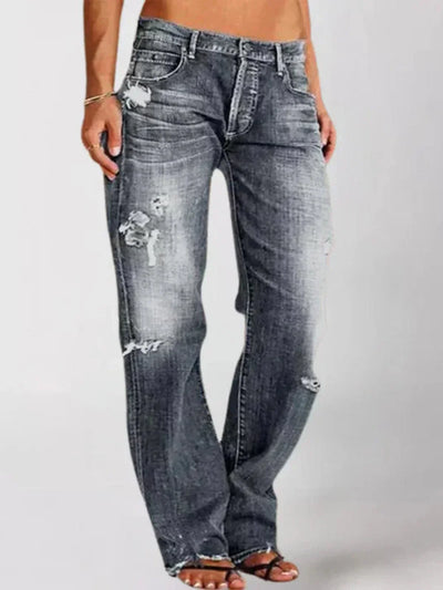Jean femme taille basse coupe large
