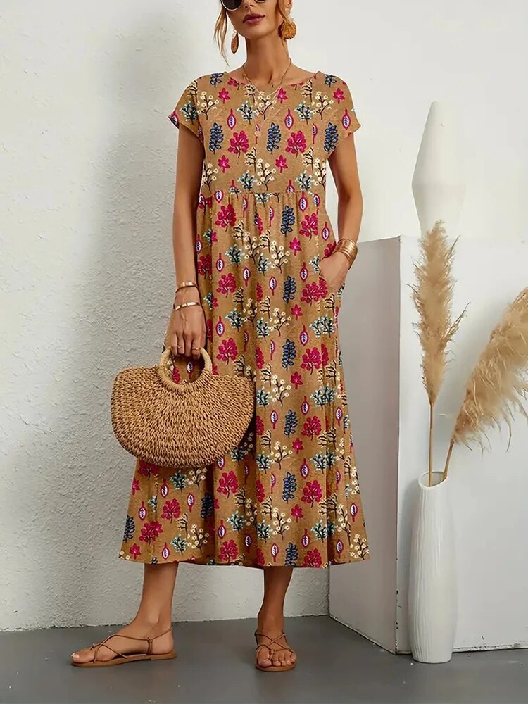 Mirjam | Robe A-Ligne en Coton, Imprimé Floral Robe d'Été