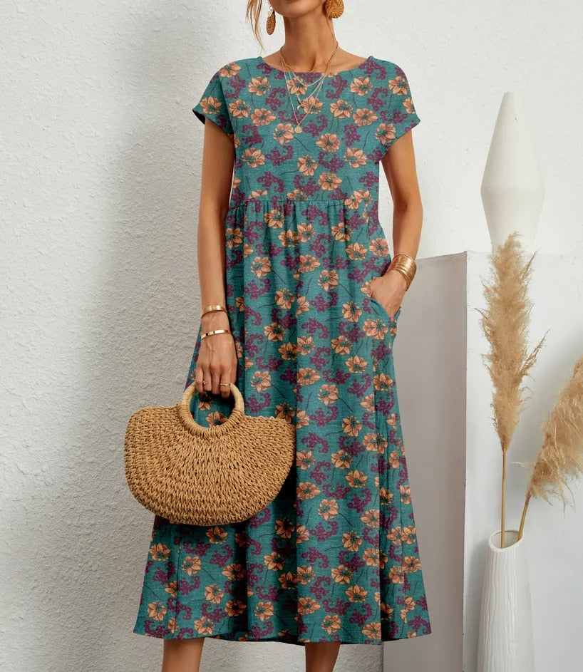 Mirjam | Robe A-Ligne en Coton, Imprimé Floral Robe d'Été