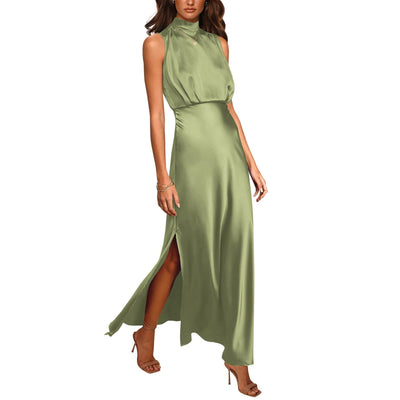 Mary – Robe en Satin à Col Montant