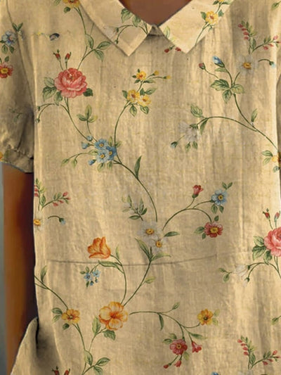 Karla - Chemise pour femmes en coton et lin avec imprimé floral rétro