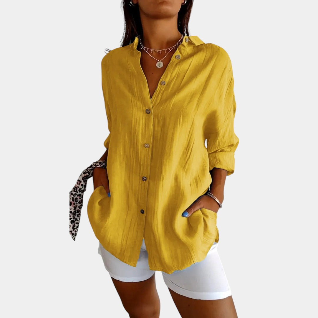 Blouse légère pour dames en mélange de coton et lin avec coupe confortable