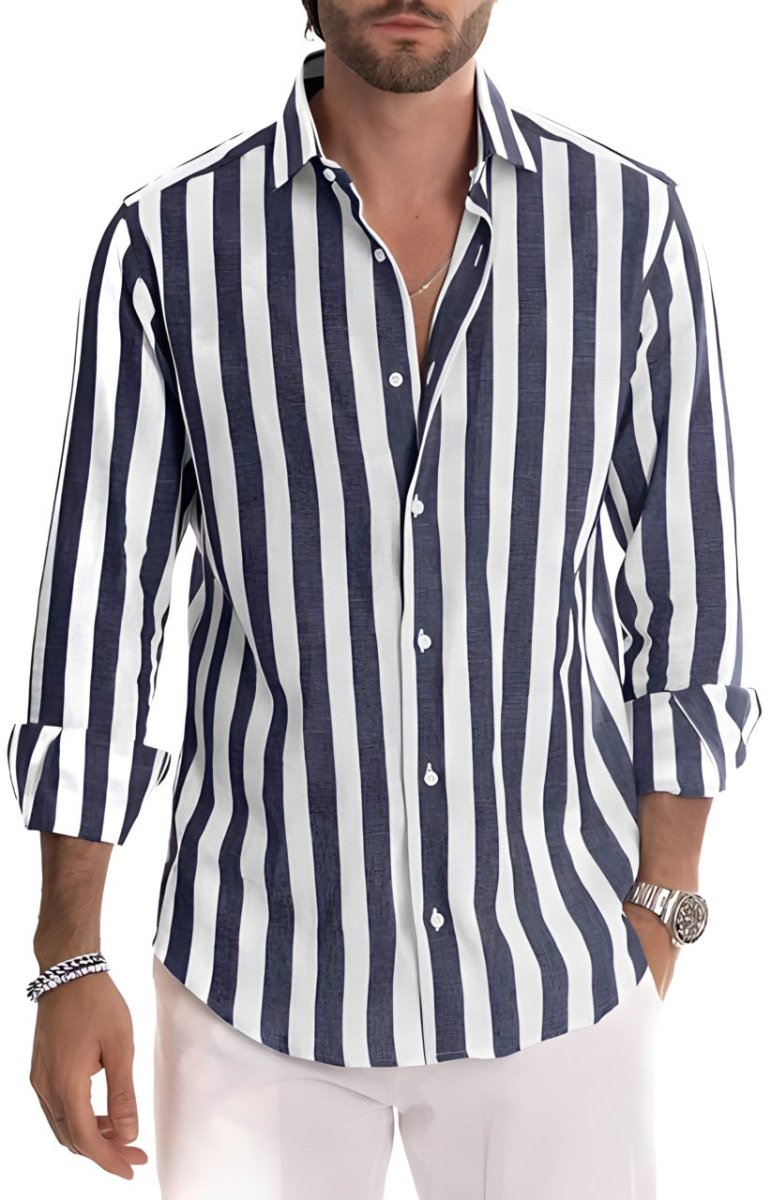 Chemise classique à rayures pour hommes | Manches longues