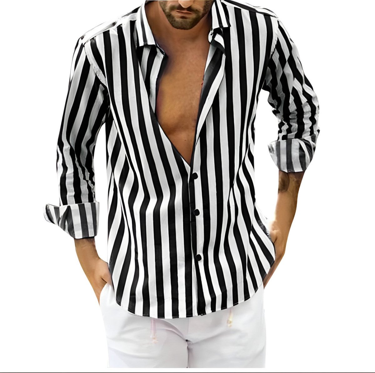 Chemise classique à rayures pour hommes | Manches longues