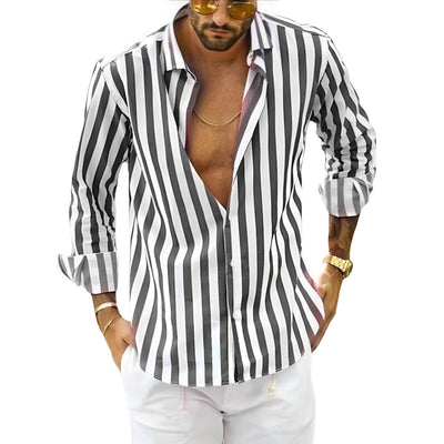 Chemise classique à rayures pour hommes | Manches longues