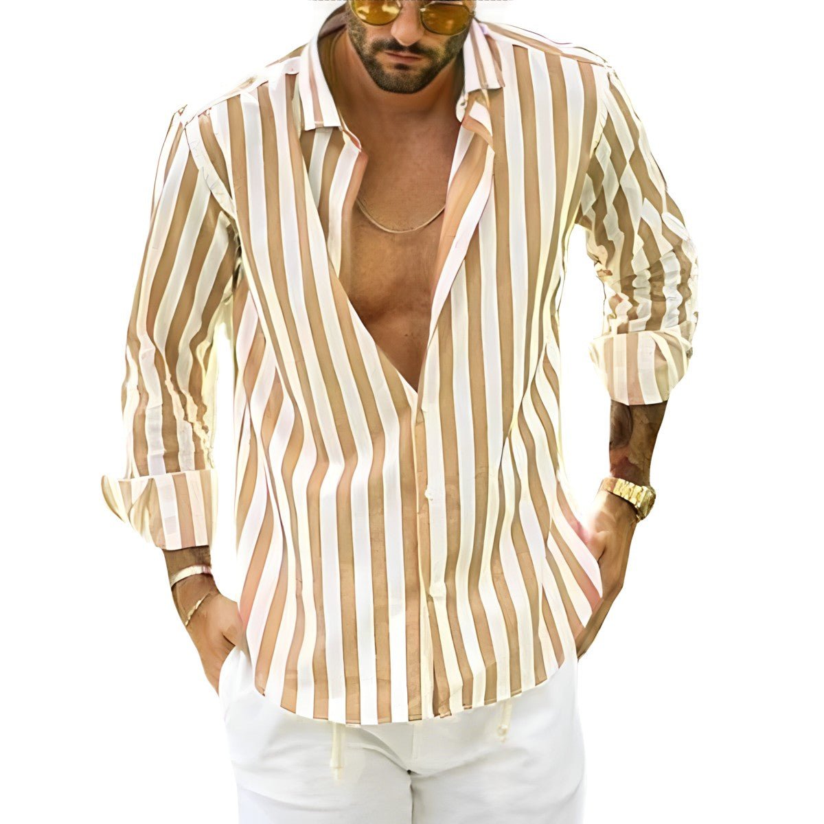 Chemise classique à rayures pour hommes | Manches longues
