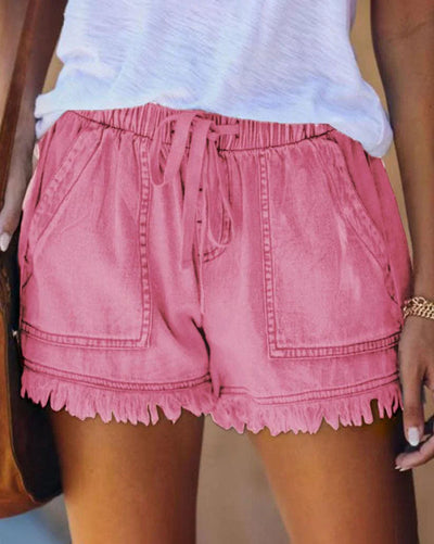 Pamela - Shorts en Denim Unis avec Cordon de Serrage