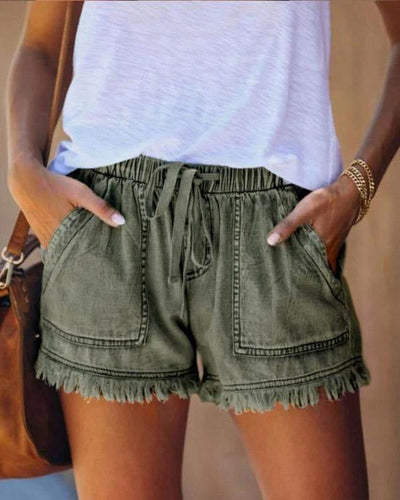 Pamela - Shorts en Denim Unis avec Cordon de Serrage