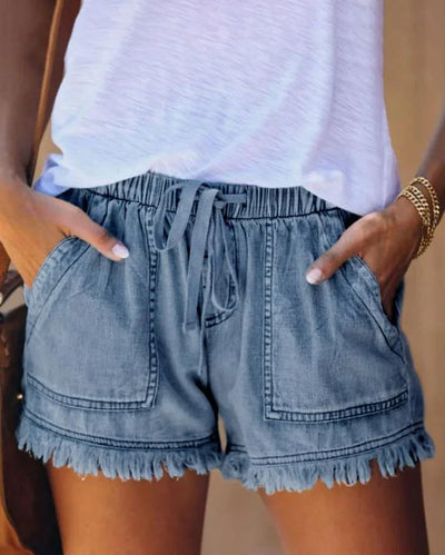 Pamela - Shorts en Denim Unis avec Cordon de Serrage