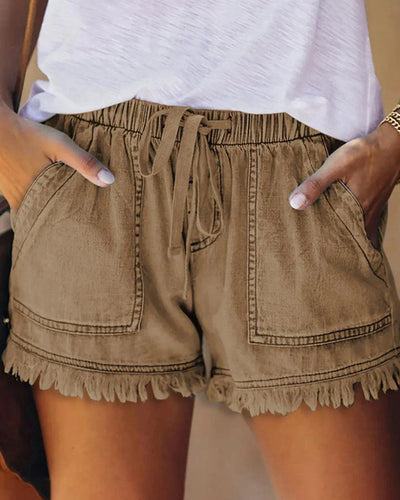 Pamela - Shorts en Denim Unis avec Cordon de Serrage
