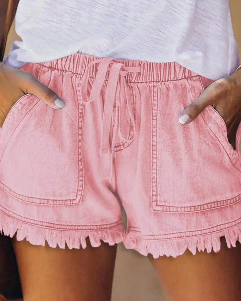 Pamela - Shorts en Denim Unis avec Cordon de Serrage