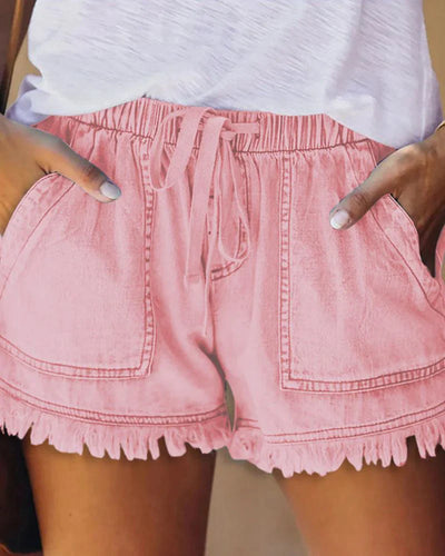 Pamela - Shorts en Denim Unis avec Cordon de Serrage
