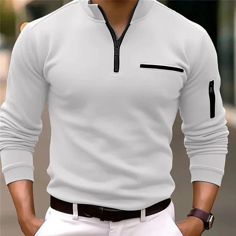 Jande - Pull zippé pour hommes de printemps avec poche poitrine