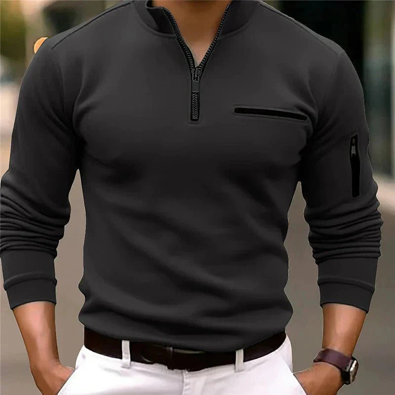 Jande - Pull zippé pour hommes de printemps avec poche poitrine