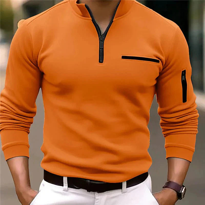 Jande - Pull zippé pour hommes de printemps avec poche poitrine