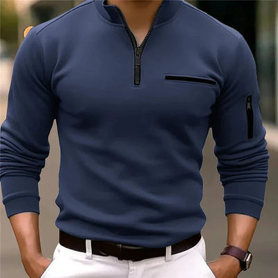 Jande - Pull zippé pour hommes de printemps avec poche poitrine