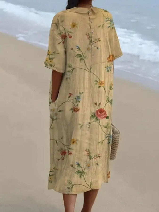 Karla - Chemise pour femmes en coton et lin avec imprimé floral rétro