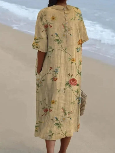 Jade - Chemise décontractée en coton et lin pour femmes avec imprimé floral rétro